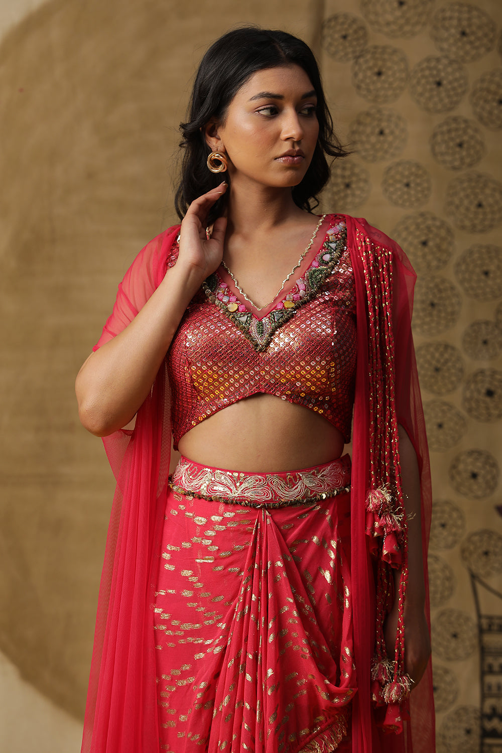 Coral Dhhoti Set - Auraya Fashion - - #tag1# - #tag2# - #tag3# - #tag3#