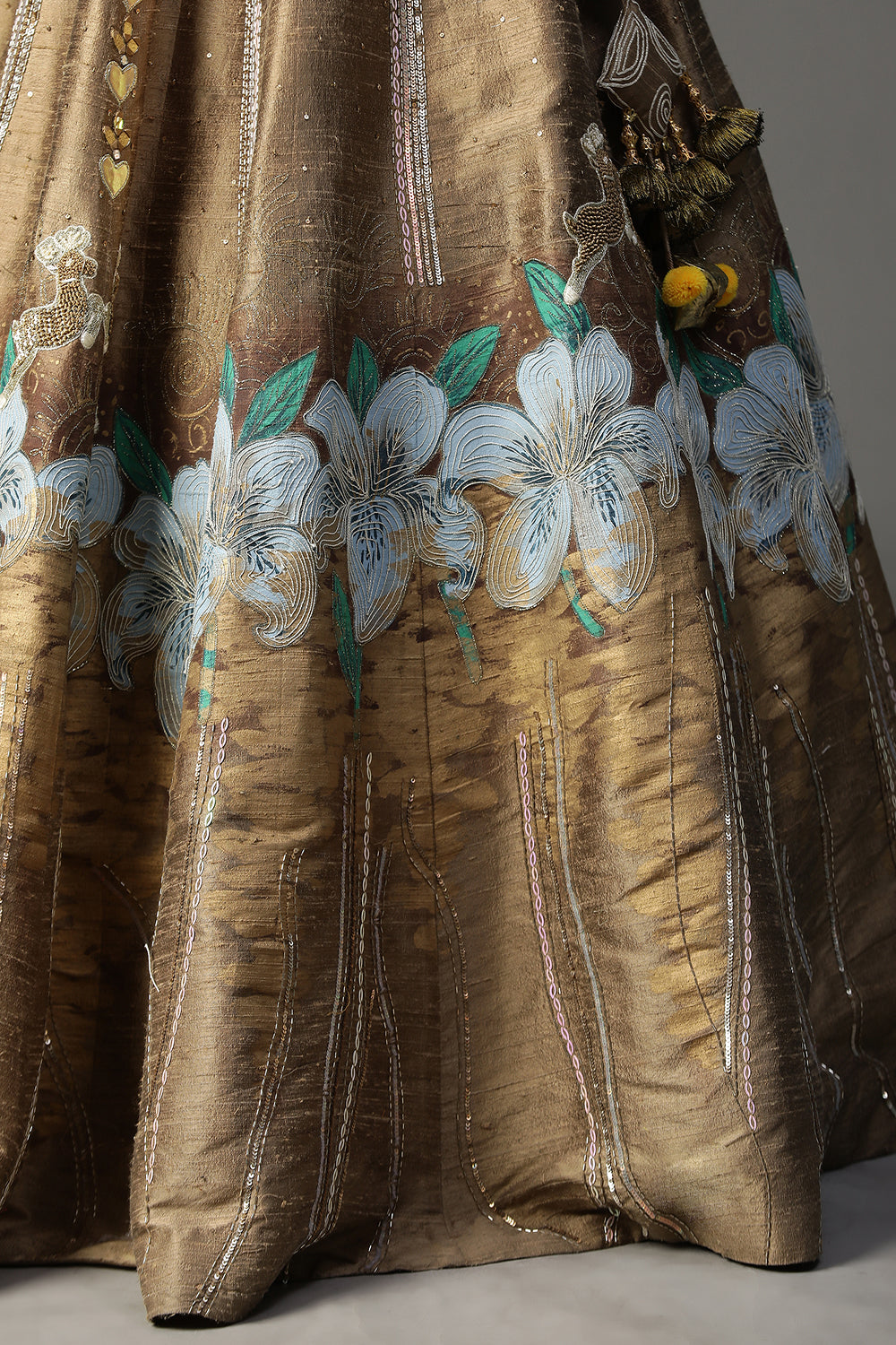 Gold Handpainted Lehenga Set - Auraya Fashion - - #tag1# - #tag2# - #tag3# - #tag3#