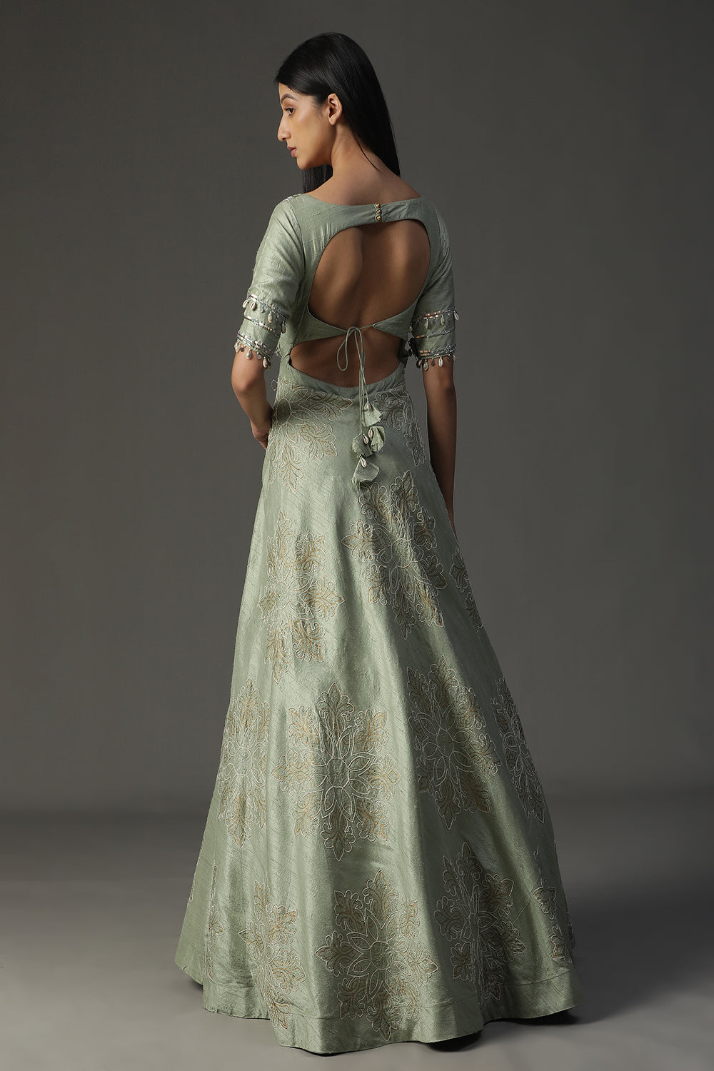 Sea Green Embroidered Gown Set - Auraya Fashion - - #tag1# - #tag2# - #tag3# - #tag3#