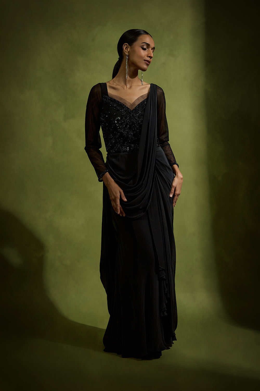 Noir Drape Saree Gown