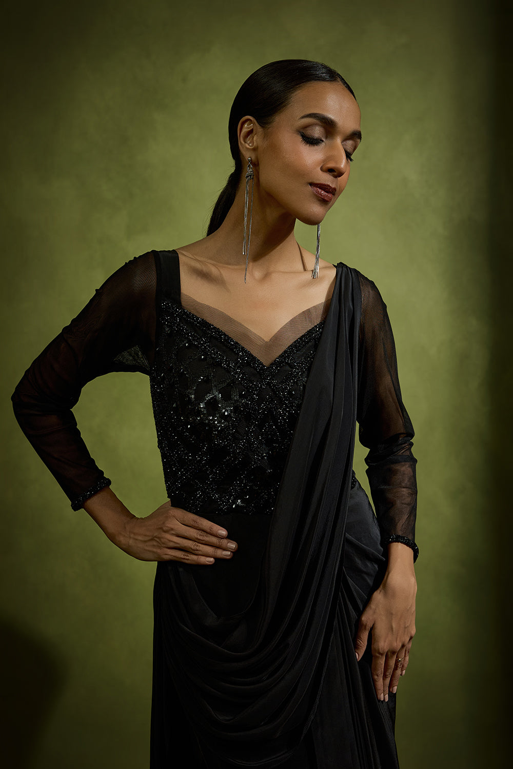 Noir Drape Saree Gown