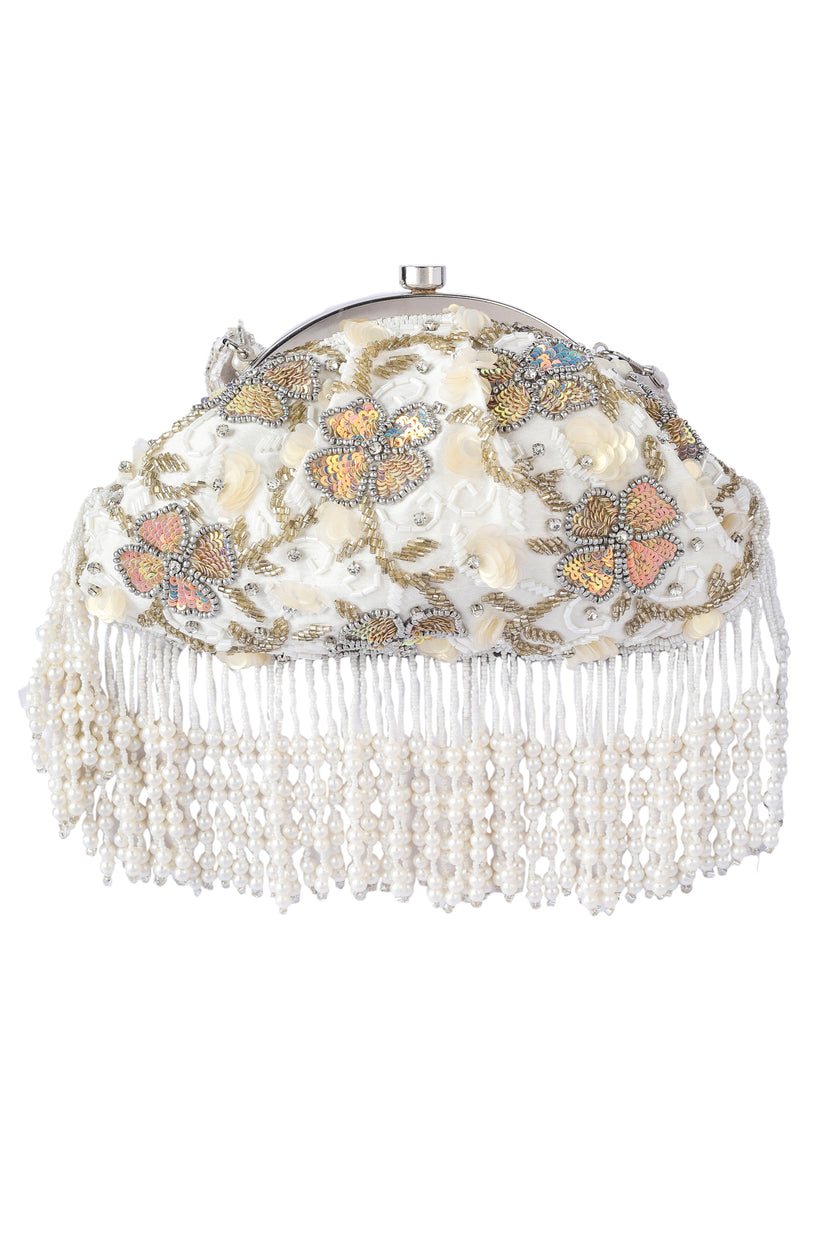 CY A Clutch Story Belle Fluer Tassel Hand Embroidered Clutch Front 2