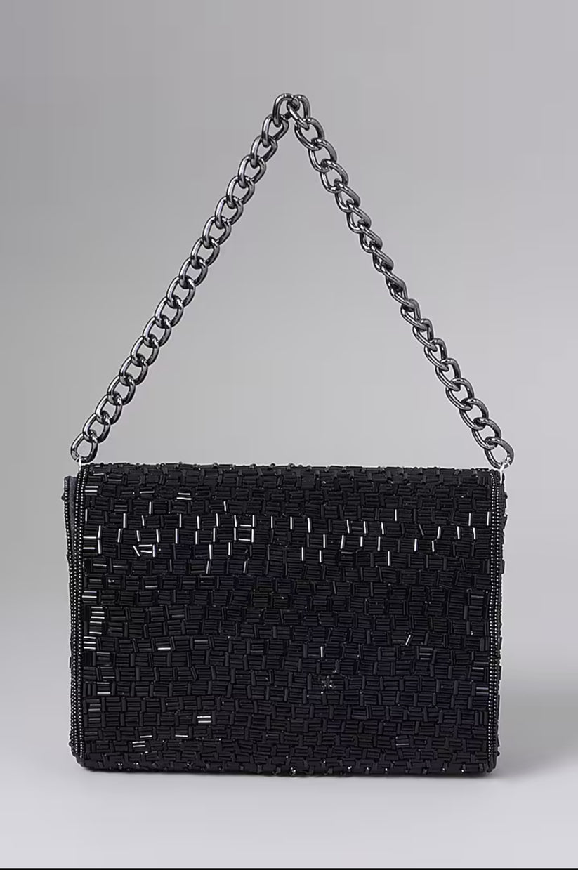 CY A Clutch Story Black Weave Flapover Clutch Front 2