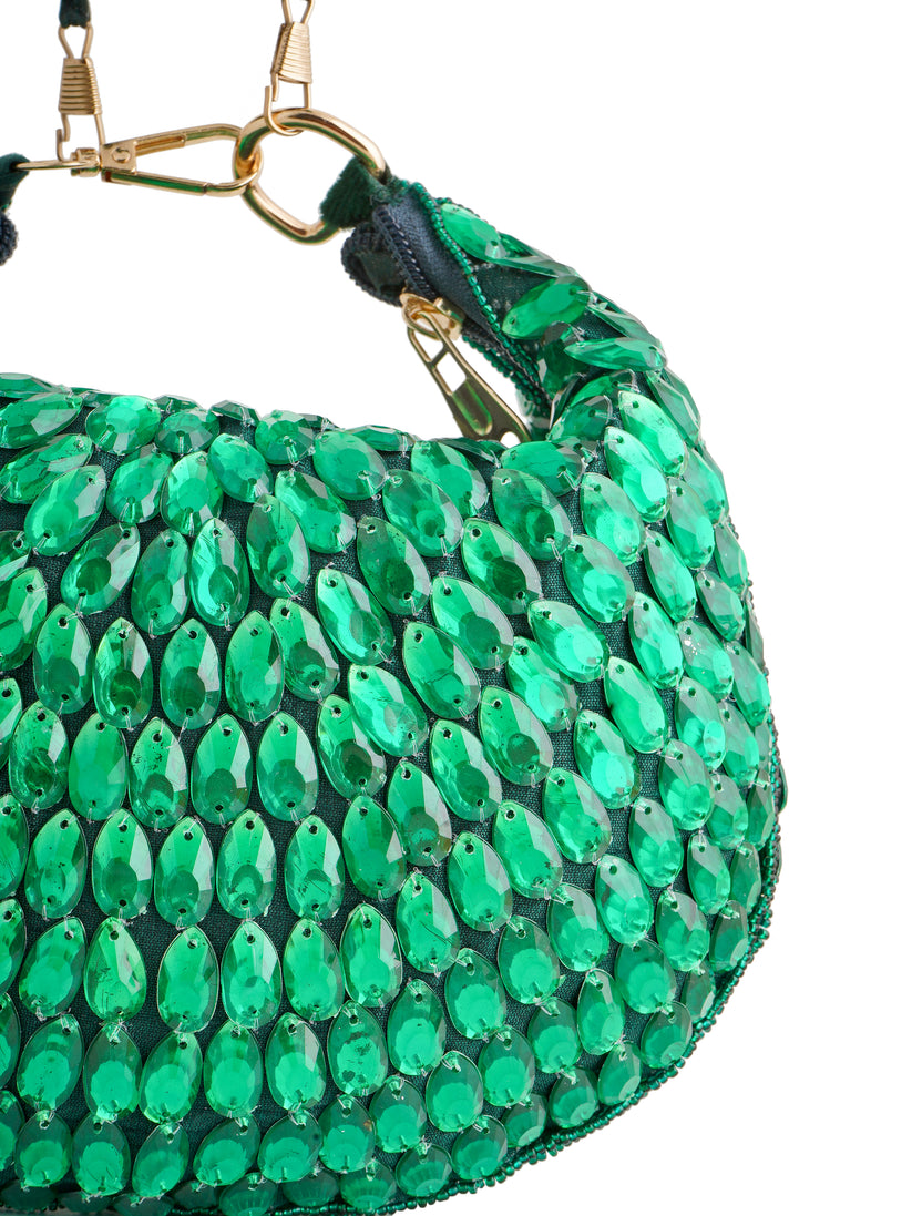 CY A Clutch Story Emerald Glow Purse Closeup 1
