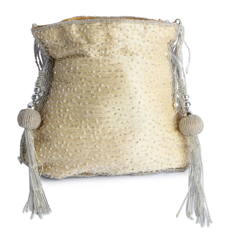 CY A Clutch Story Fringy Chic Hand Embroidered Potli Back 1