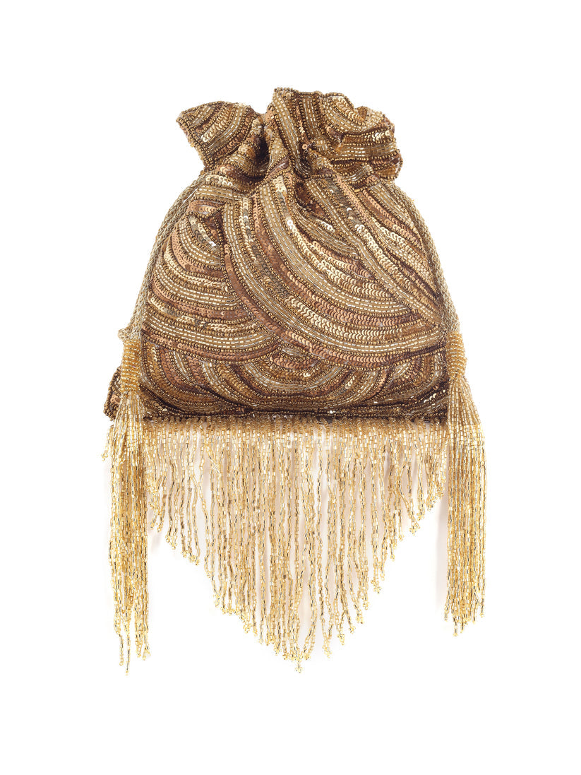 CY A Clutch Story Glittering Tassel Potli Front 3
