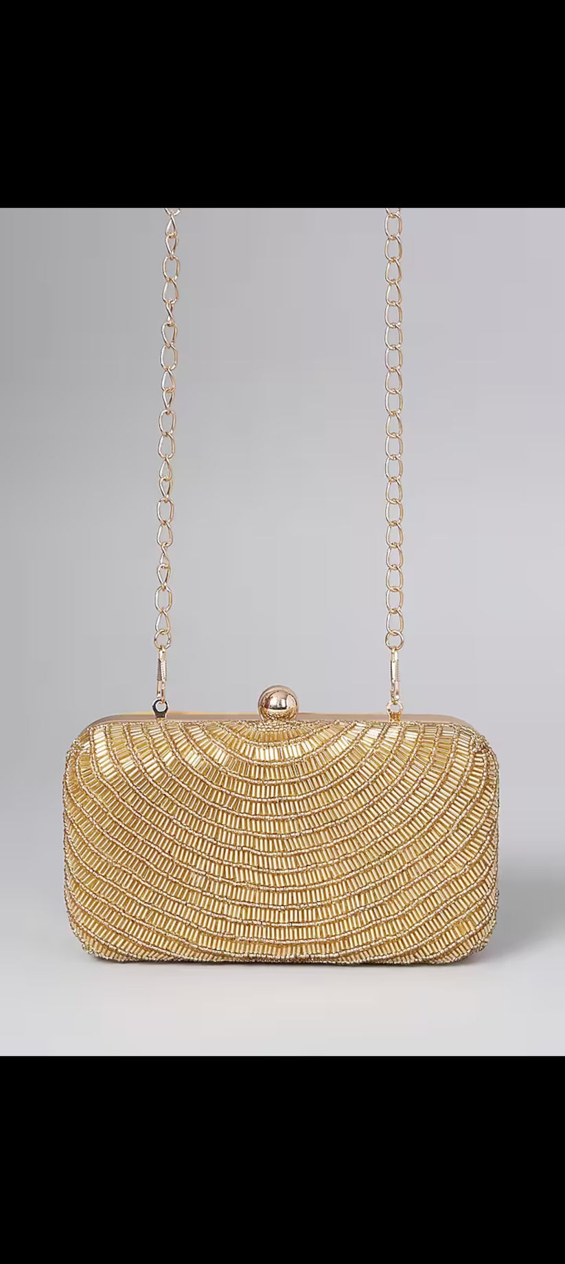 CY A Clutch Story Gold Beaded Clutch Front 1