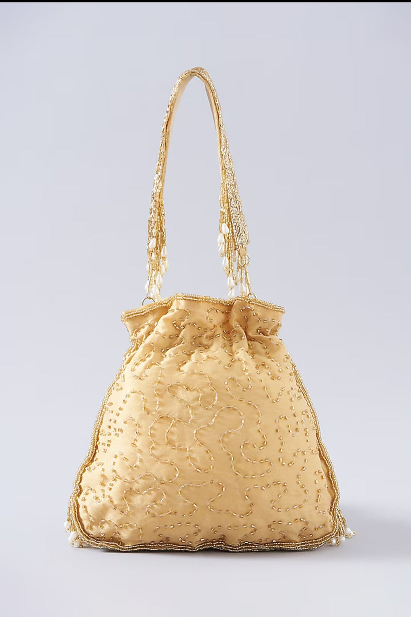 CY A Clutch Story Gold Fringe Glam Potli Back 1