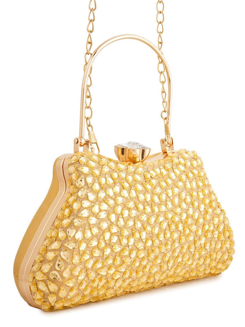 CY A Clutch Story Gold Topaz Clutch Front 5