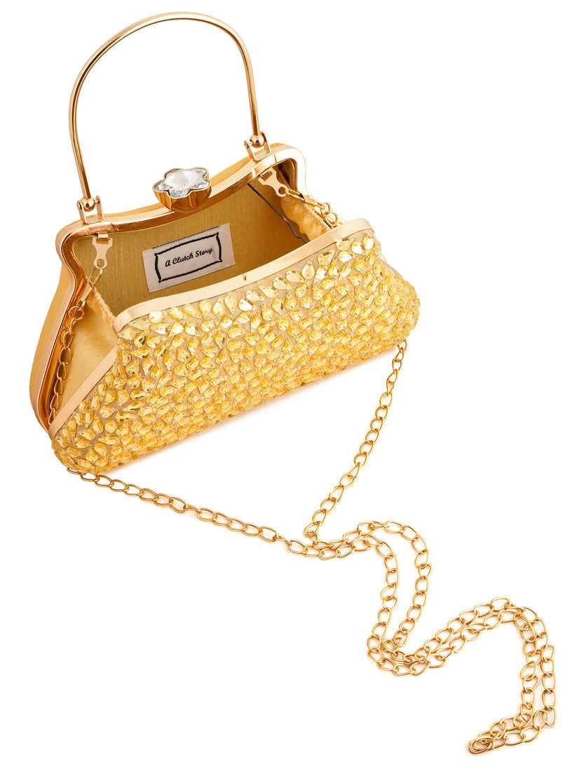 CY A Clutch Story Gold Topaz Clutch Front 6