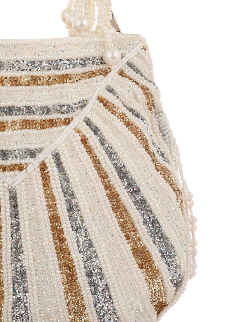 CY A Clutch Story Ice Metal Potli Closeup 1