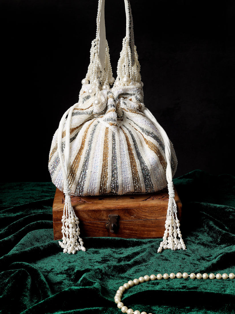 CY A Clutch Story Ice Metal Potli Front 1