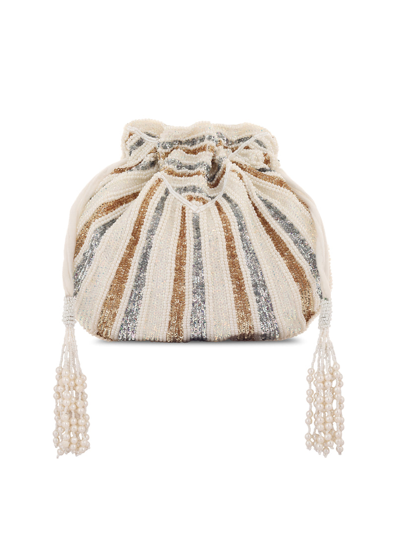 CY A Clutch Story Ice Metal Potli Front 2