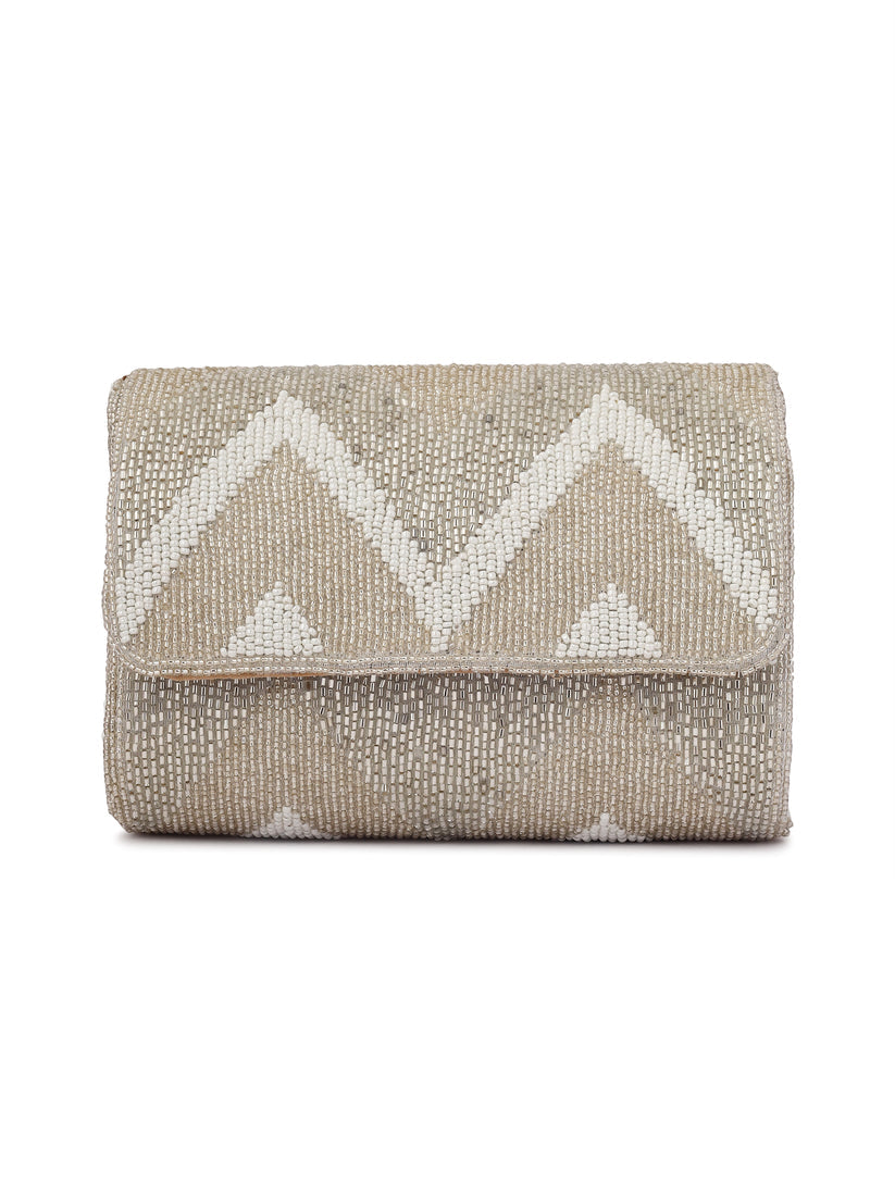 CY A Clutch Story Metallic Zigzag Flapover Front 2
