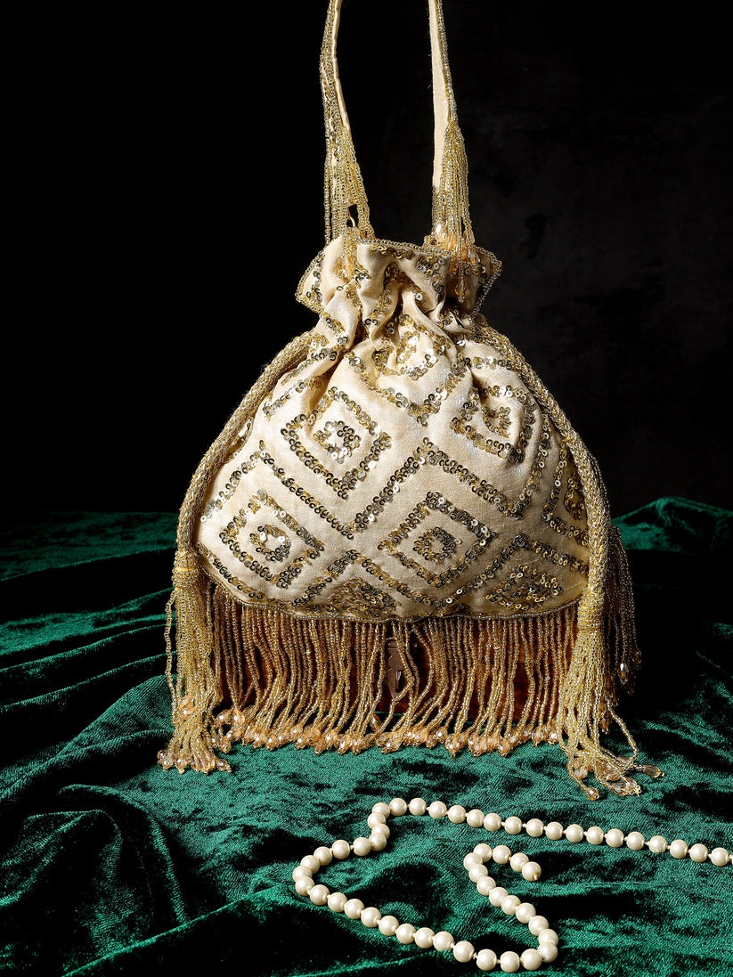 CY A Clutch Story Rhombus Sparkle Potli Front 1