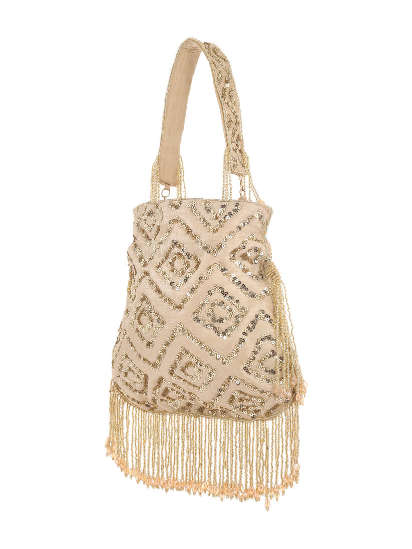 CY A Clutch Story Rhombus Sparkle Potli Front 3