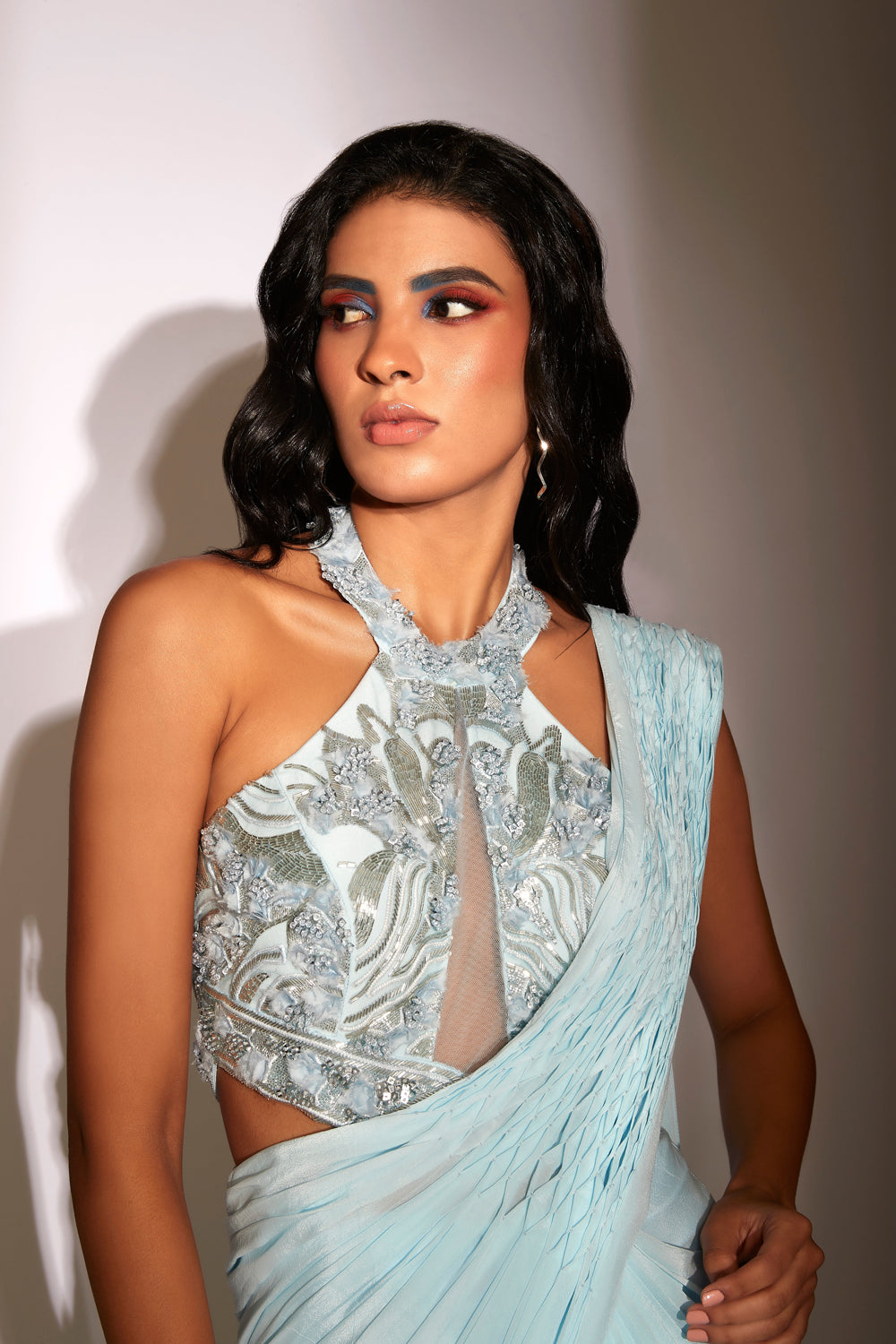 Blue Pre-Draped Saree