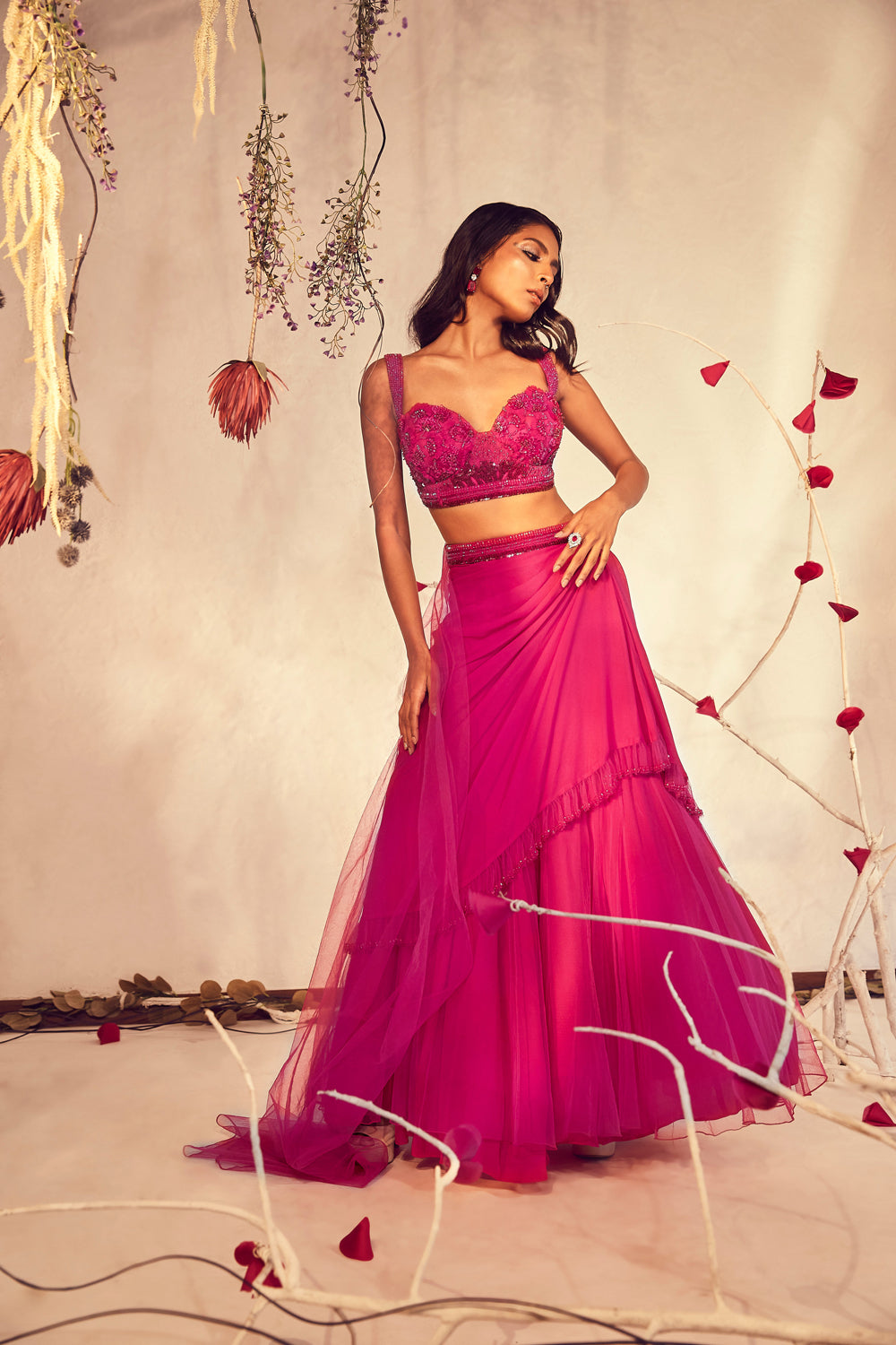 Pink Layered Lehenga Set