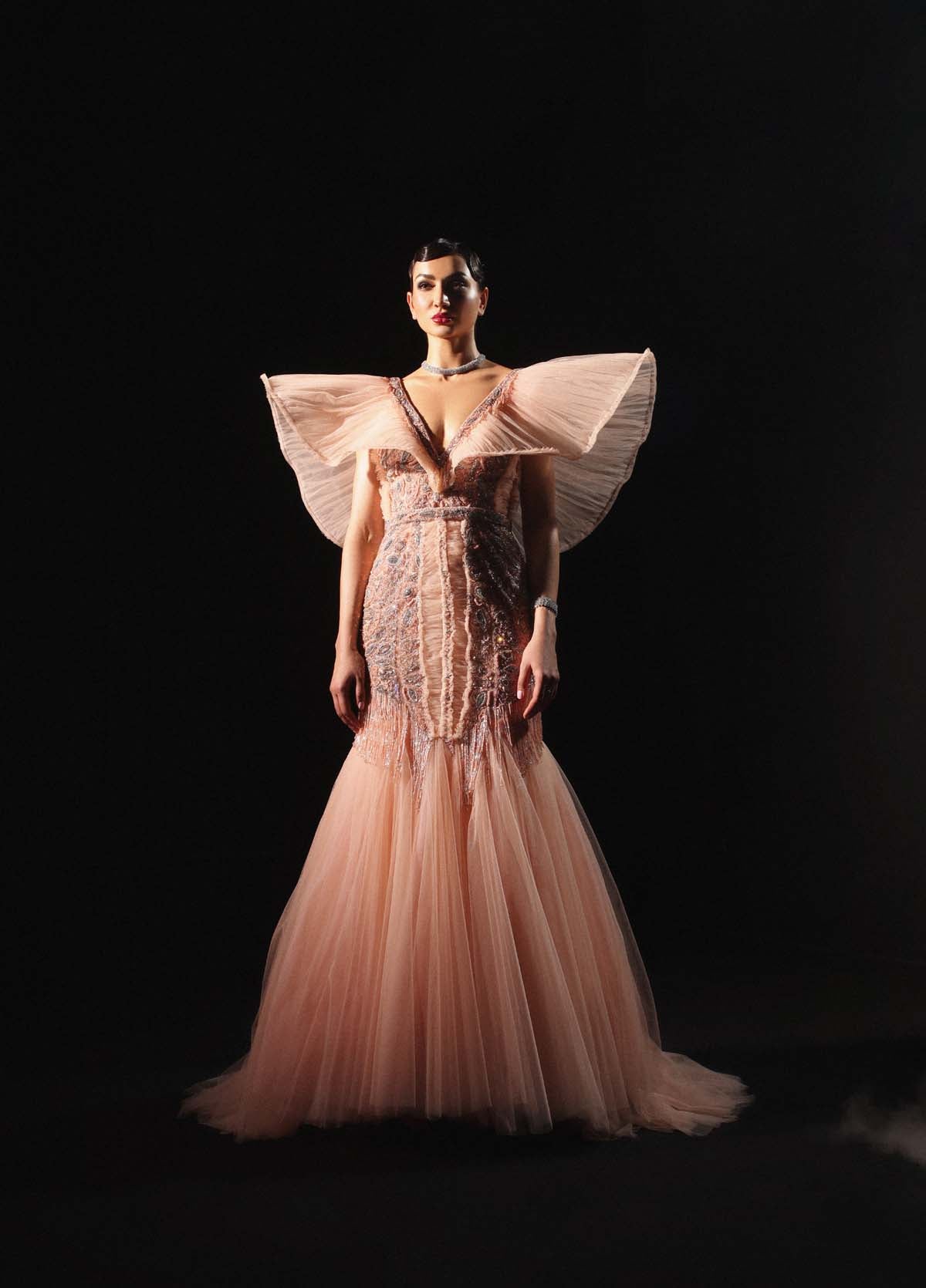 CY Amit GT Peach Embroidered Gown Front 1