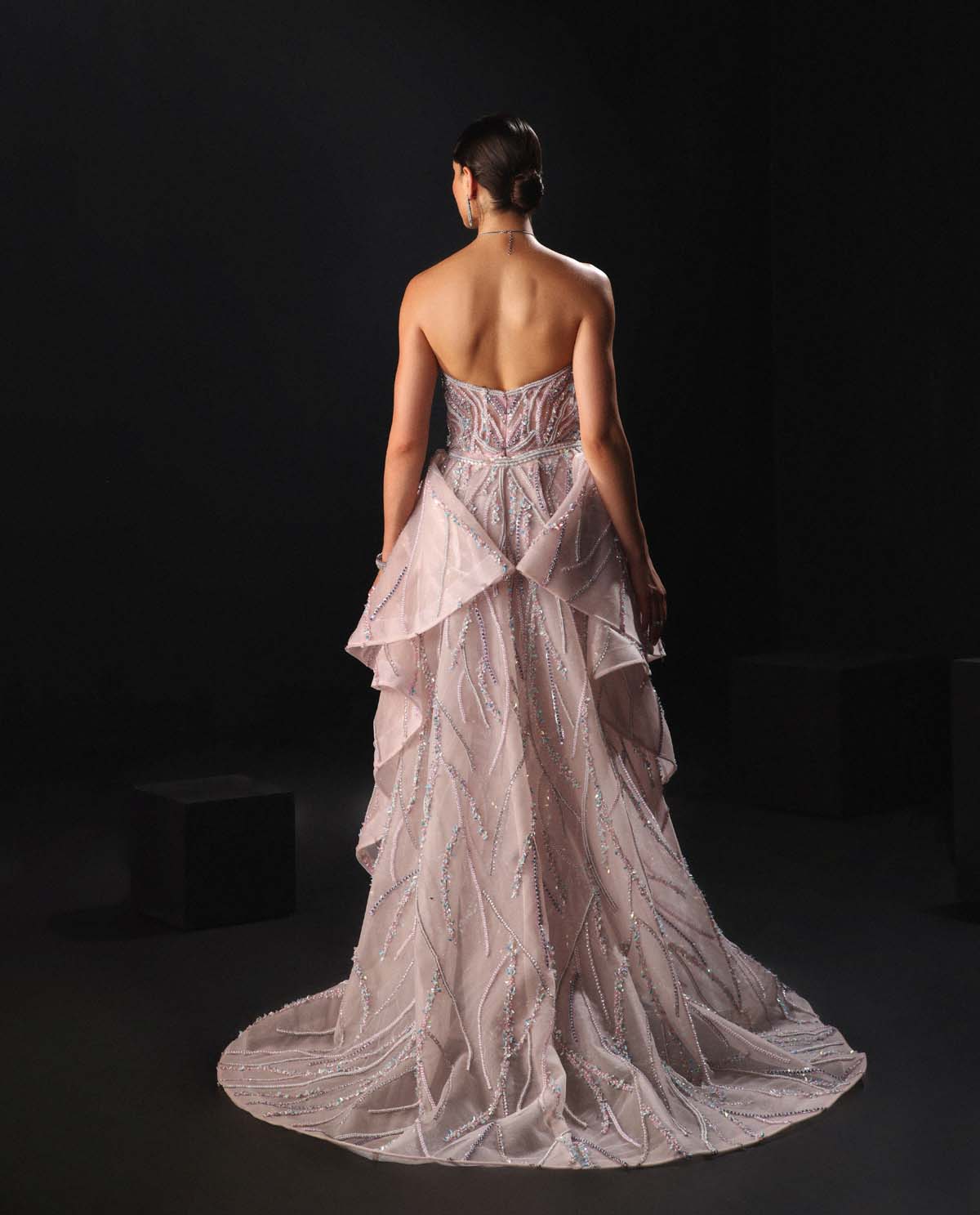 CY Amit GT Pink Hand Embroidered Pillar Gown Back 1