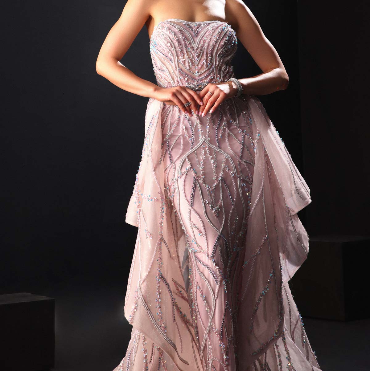 CY Amit GT Pink Hand Embroidered Pillar Gown Closeup 1