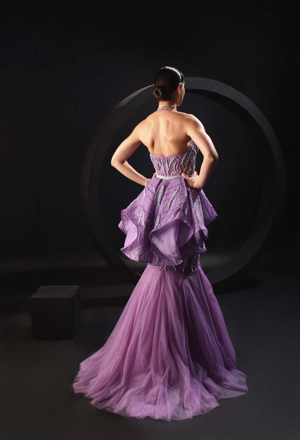 CY Amit Gt Lilac Pearl Peplum Gown Back 1