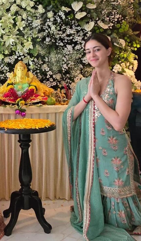 CY Ananya Pandey In Halter Sharara Set By Gopi Vaid Front 1