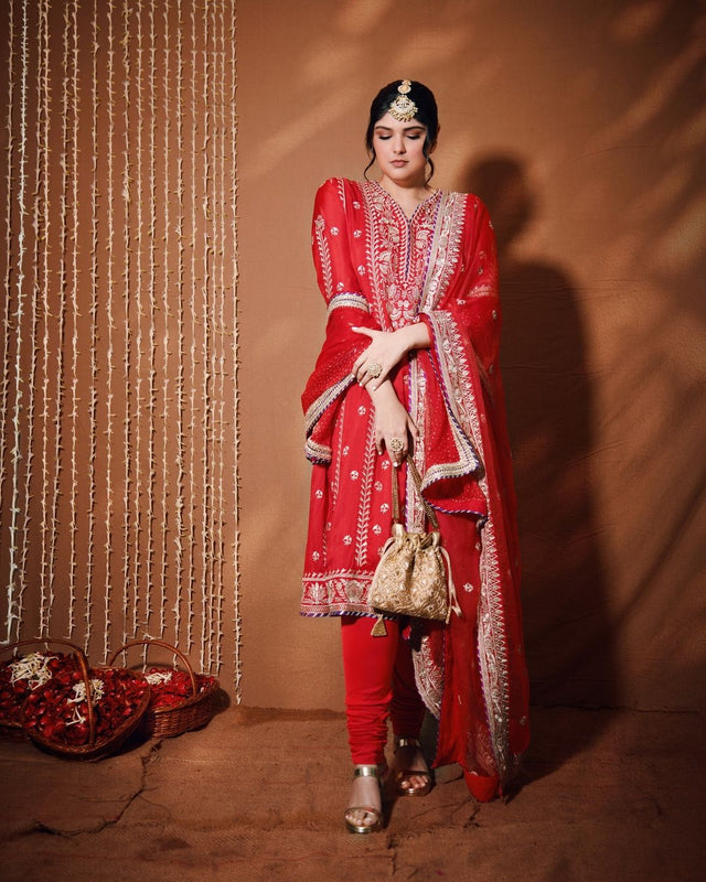 Anshula Kapoor in Gopi Vaid's Red Suit Front 1