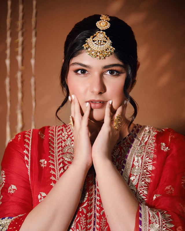 Anshula Kapoor in Gopi Vaid's Red Suit Closeup 2