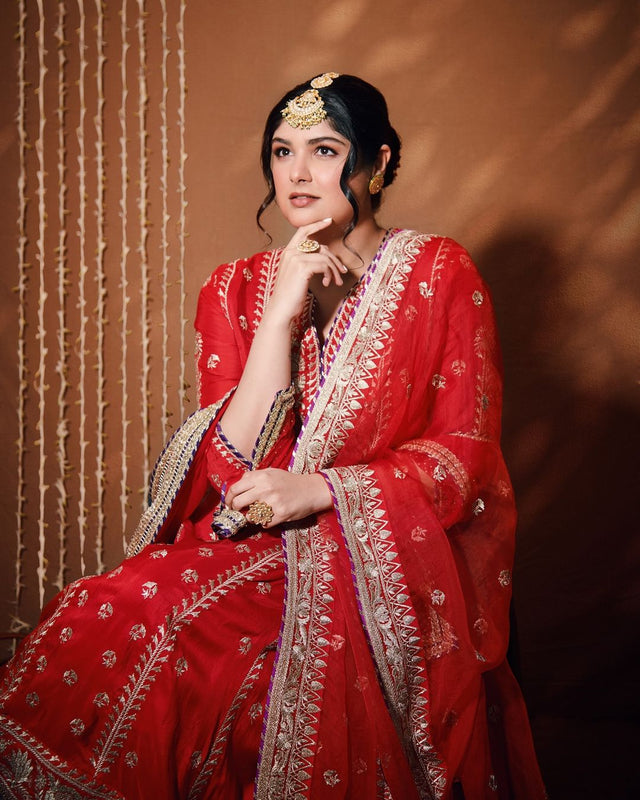 Anshula Kapoor in Gopi Vaid's Red Suit Closeup 1