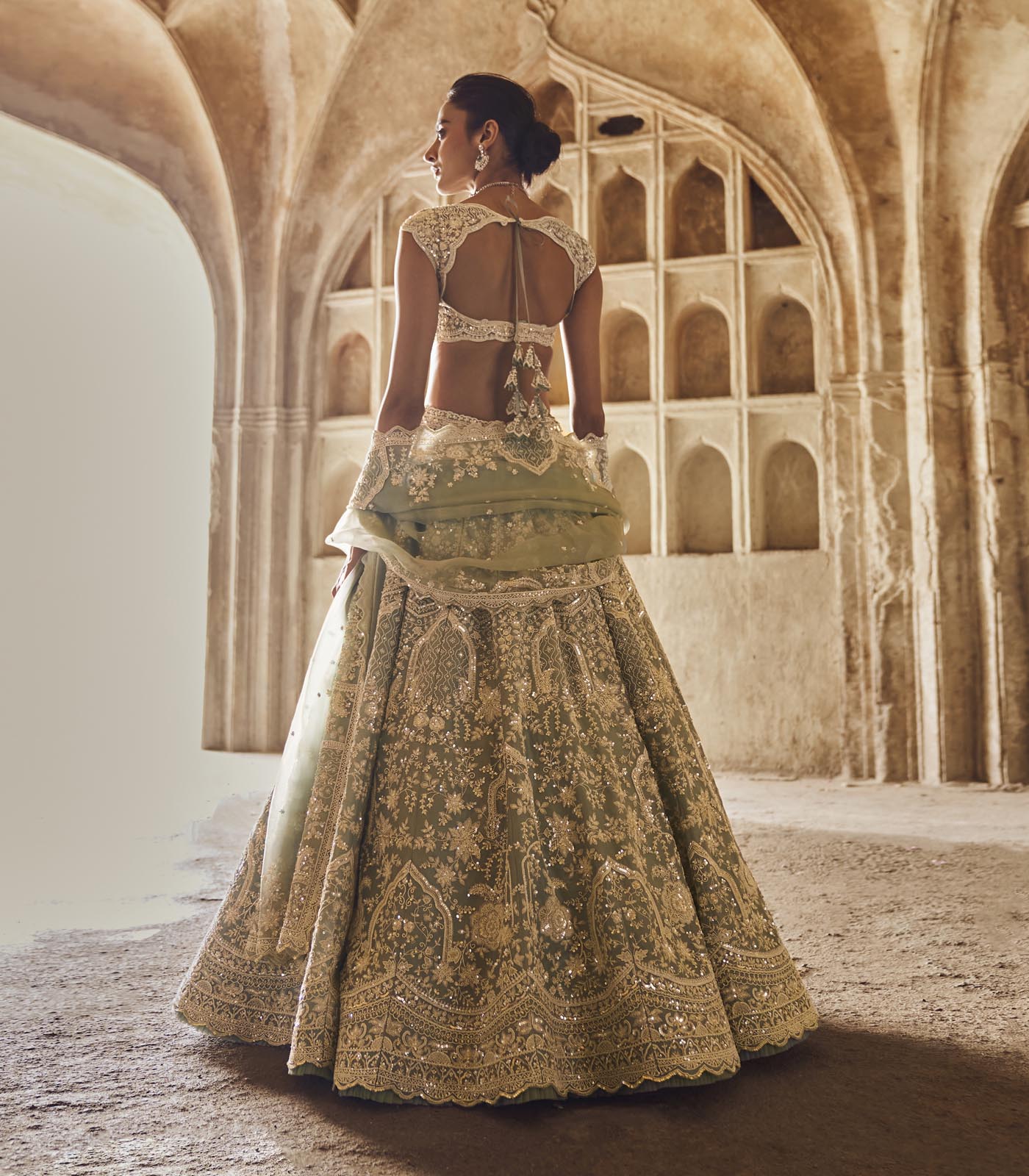 CY Anushree Reddy Anushree Reddy Blue Naina Lehenga Set Backside