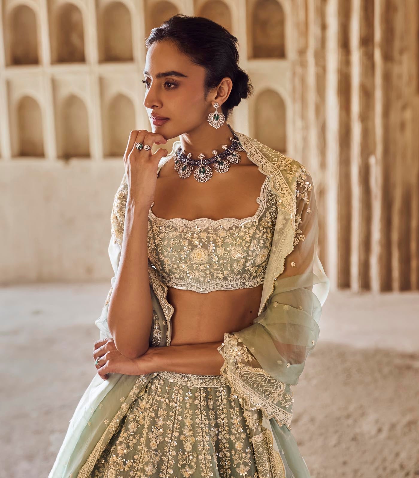 CY Anushree Reddy Anushree Reddy Blue Naina Lehenga Set Close Up