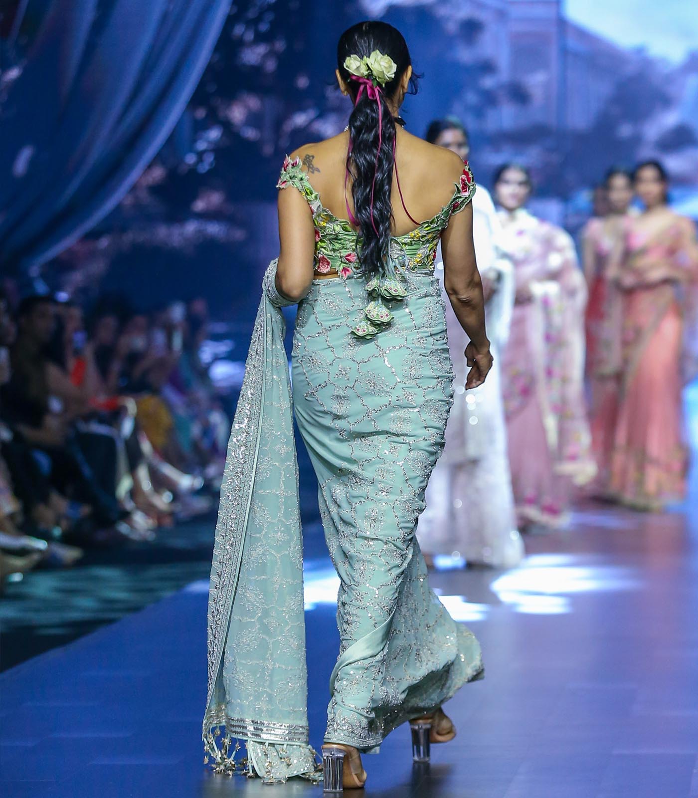CY Anushree Reddy Asma - Sea Blue Embrodiered Saree Set Success Back 1