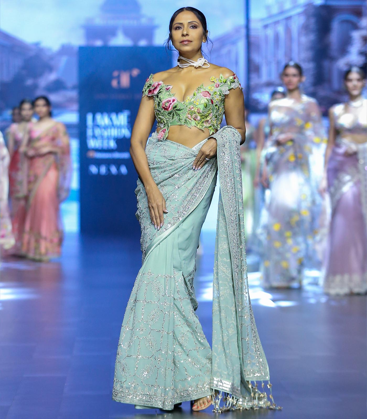 CY Anushree Reddy Asma - Sea Blue Embrodiered Saree Set Success Front 1