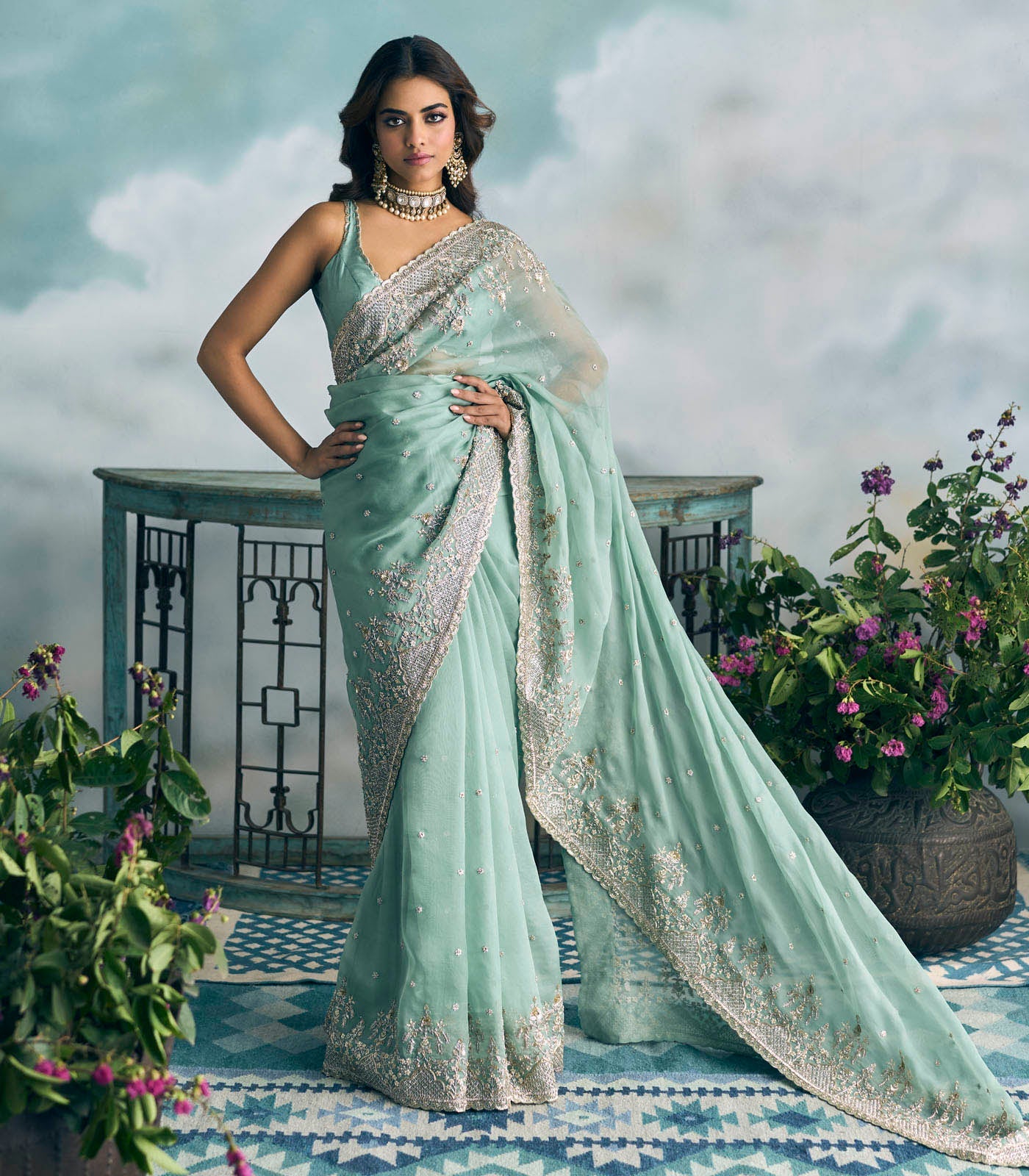 CY Anushree Reddy Blue Aashna Saree Set Full Front 1