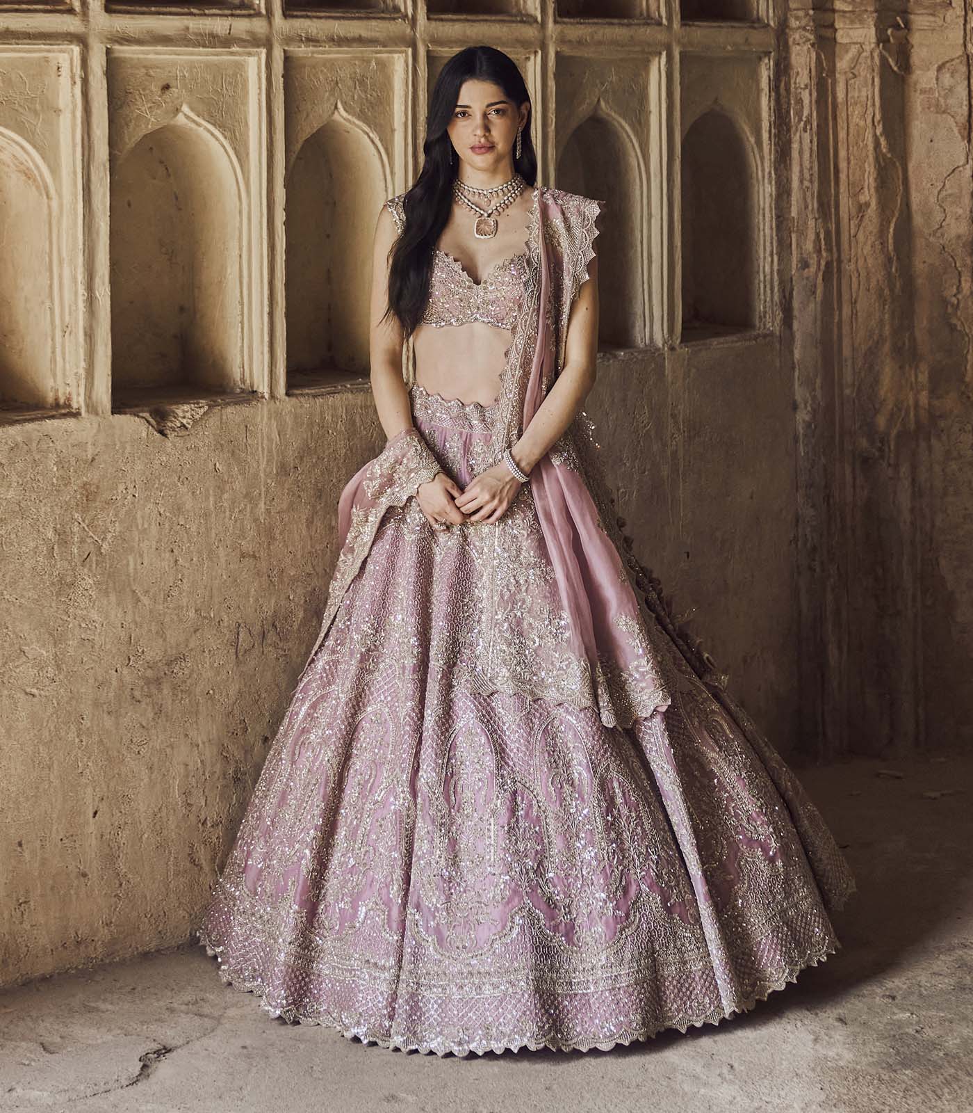 CY Anushree Reddy Blush Pink Akhila Lehenga Set Front 1