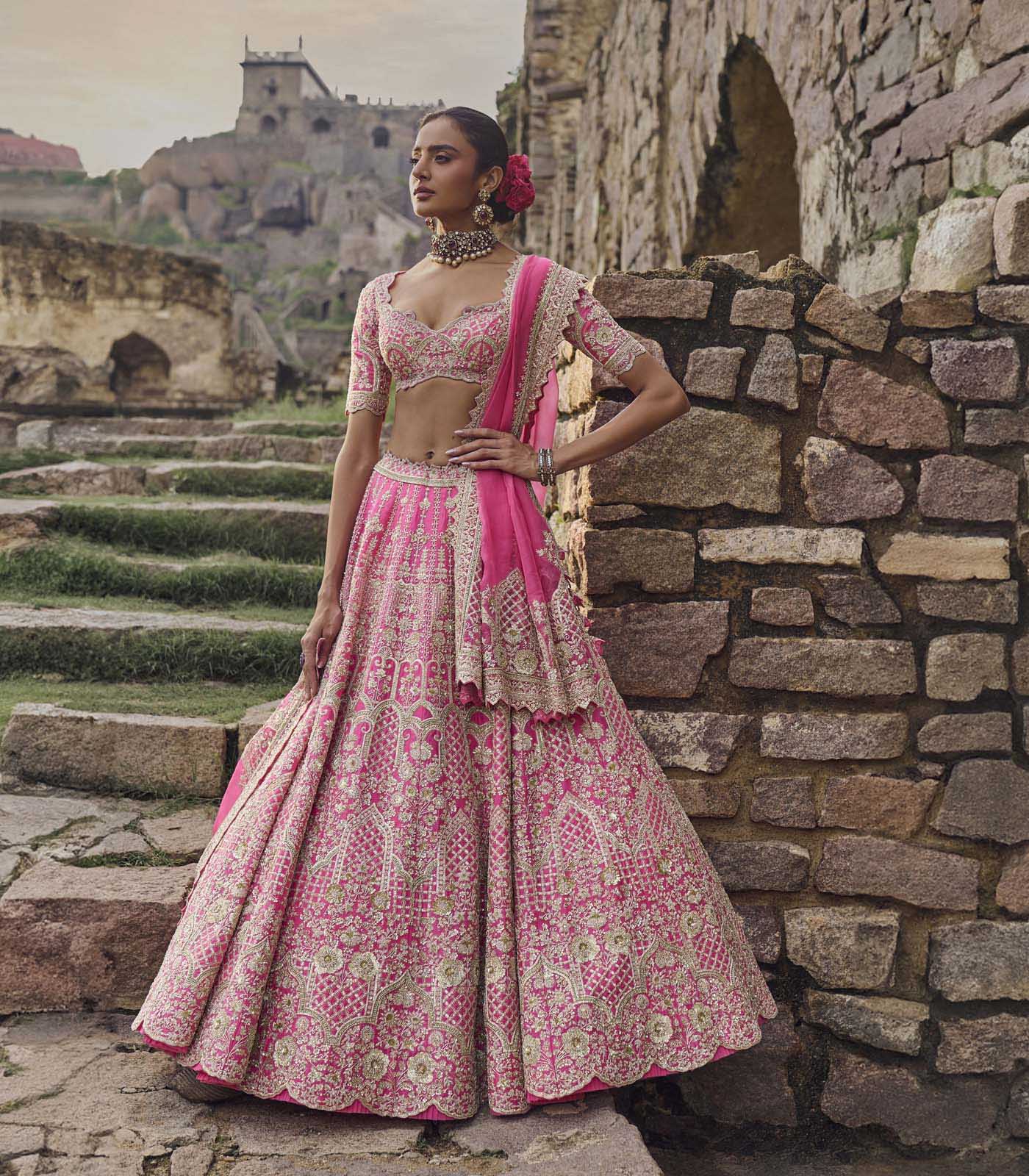 CY Anushree Reddy Candy Pink Rhea Lehenga Set Front 1