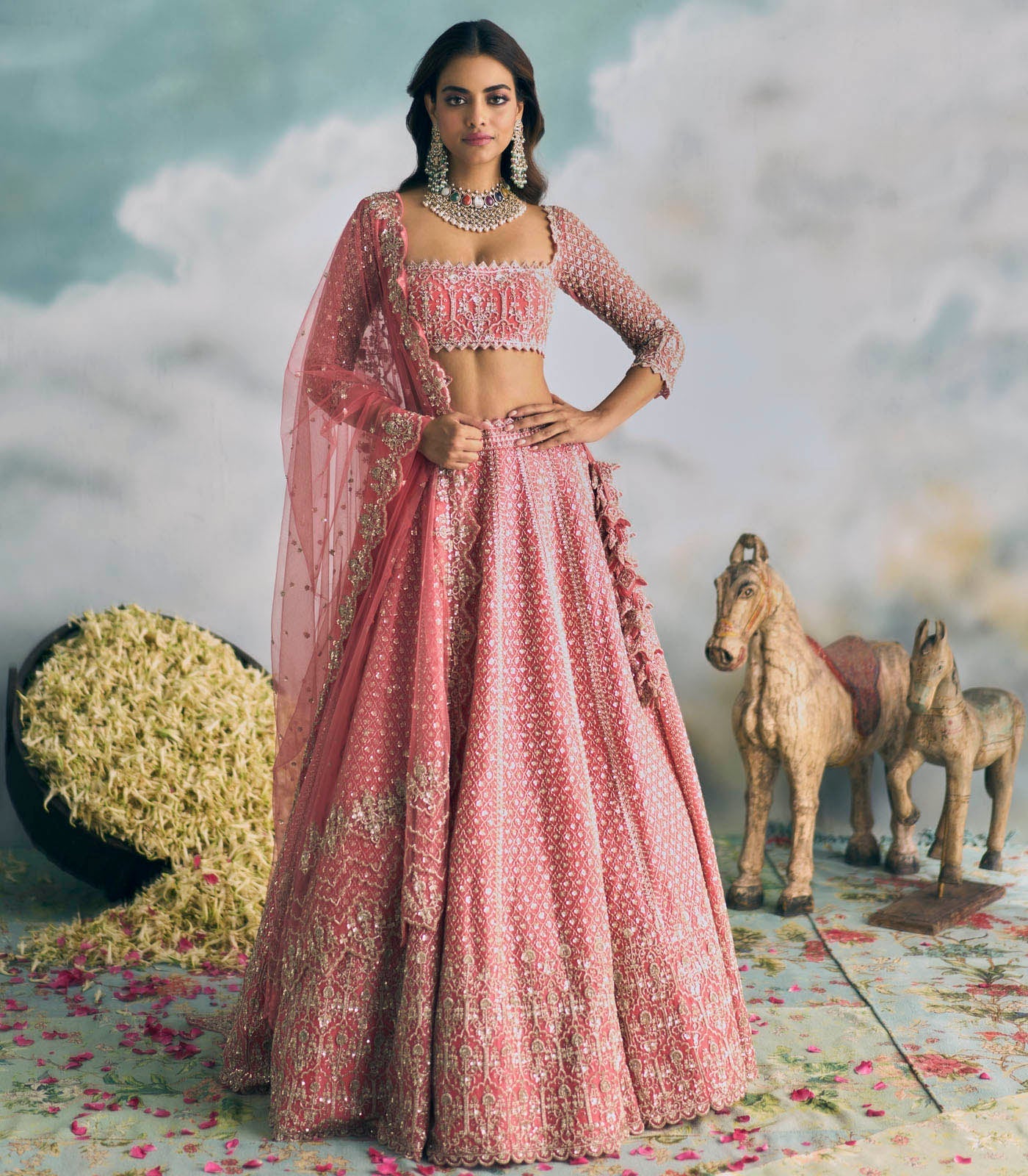 CY Anushree Reddy Coral Chandini Lehenga Set