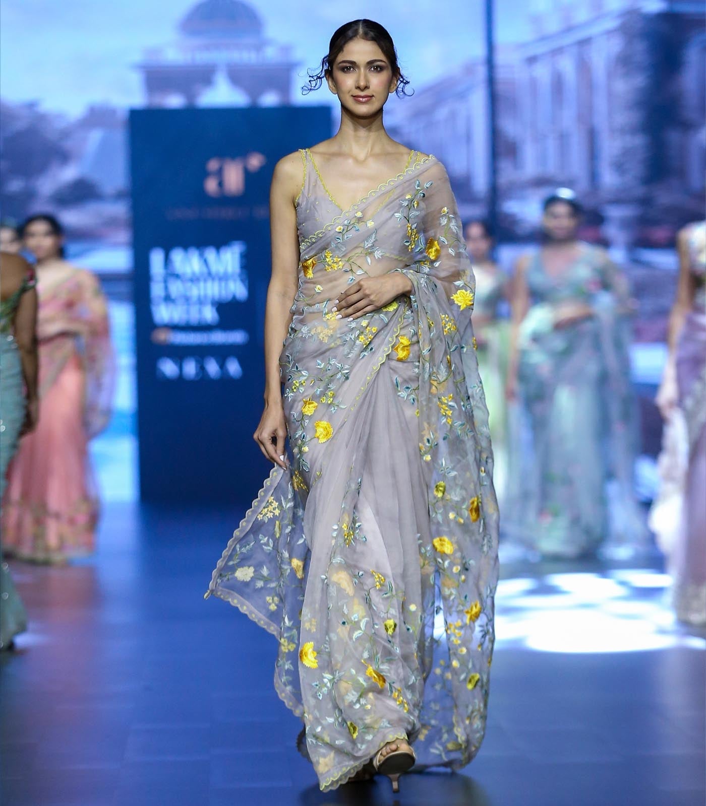 CY Anushree Reddy Daalya - Dark Grey Embrodiered Saree Set Front 1