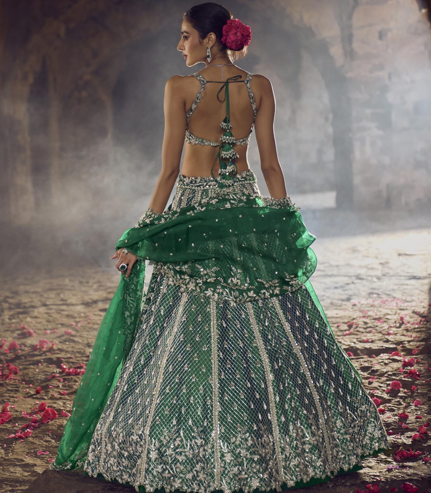 Anushree Reddy Emerlad Green Hustle Lehenga Set Back 1