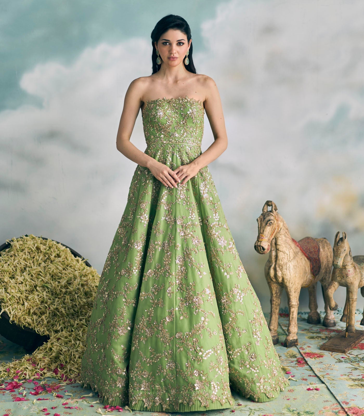 CY Anushree Reddy Green Chamak Gown Full Front