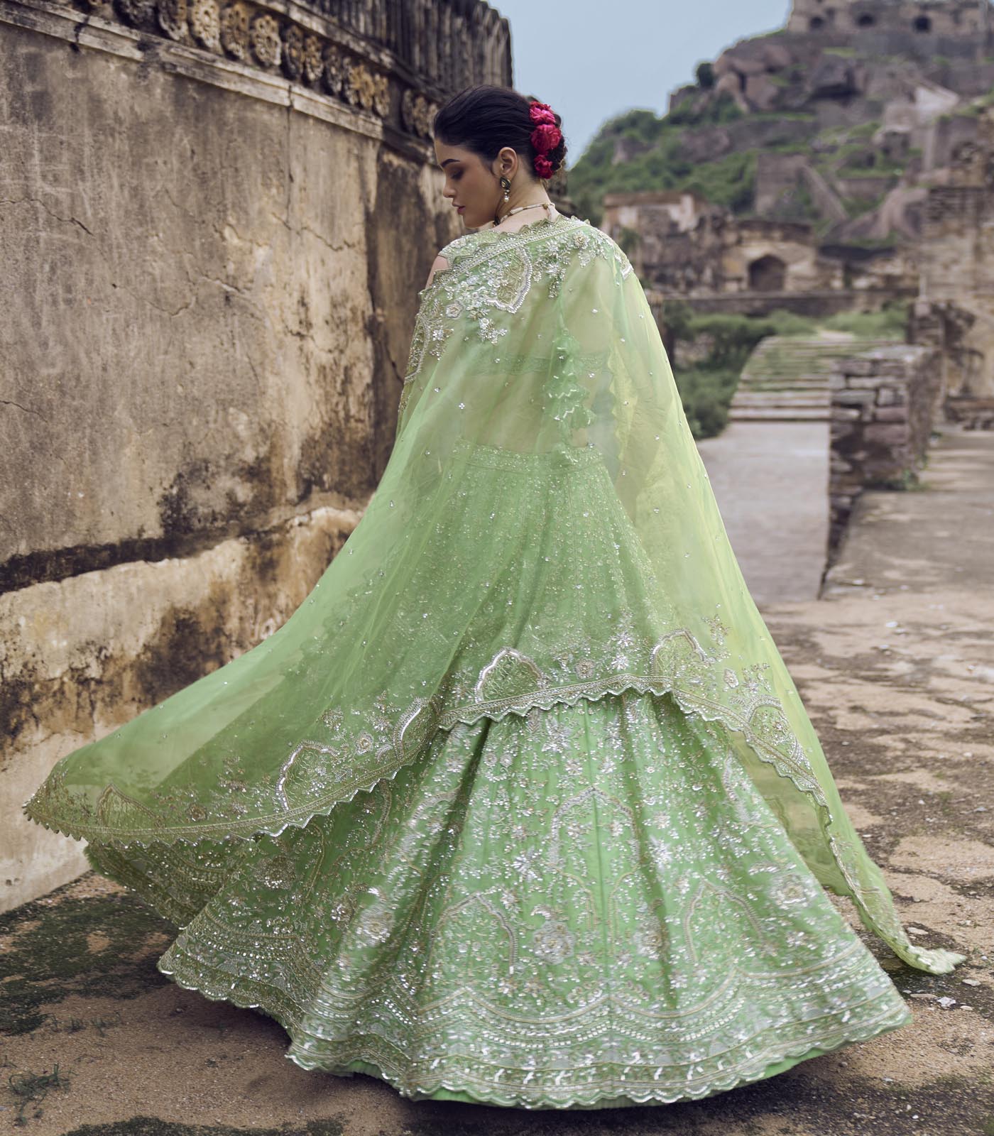 CY Anushree Reddy Green Naina Lehenga Set Back 2