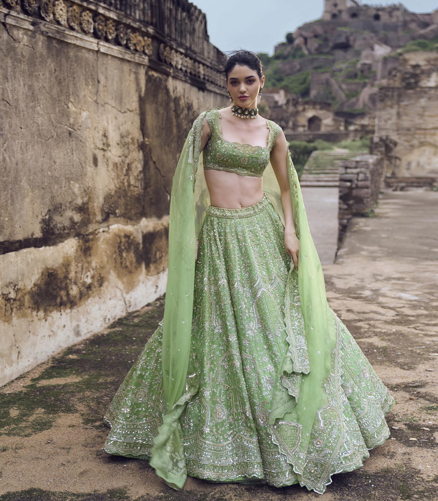 CY Anushree Reddy Green Naina Lehenga Set Front 1