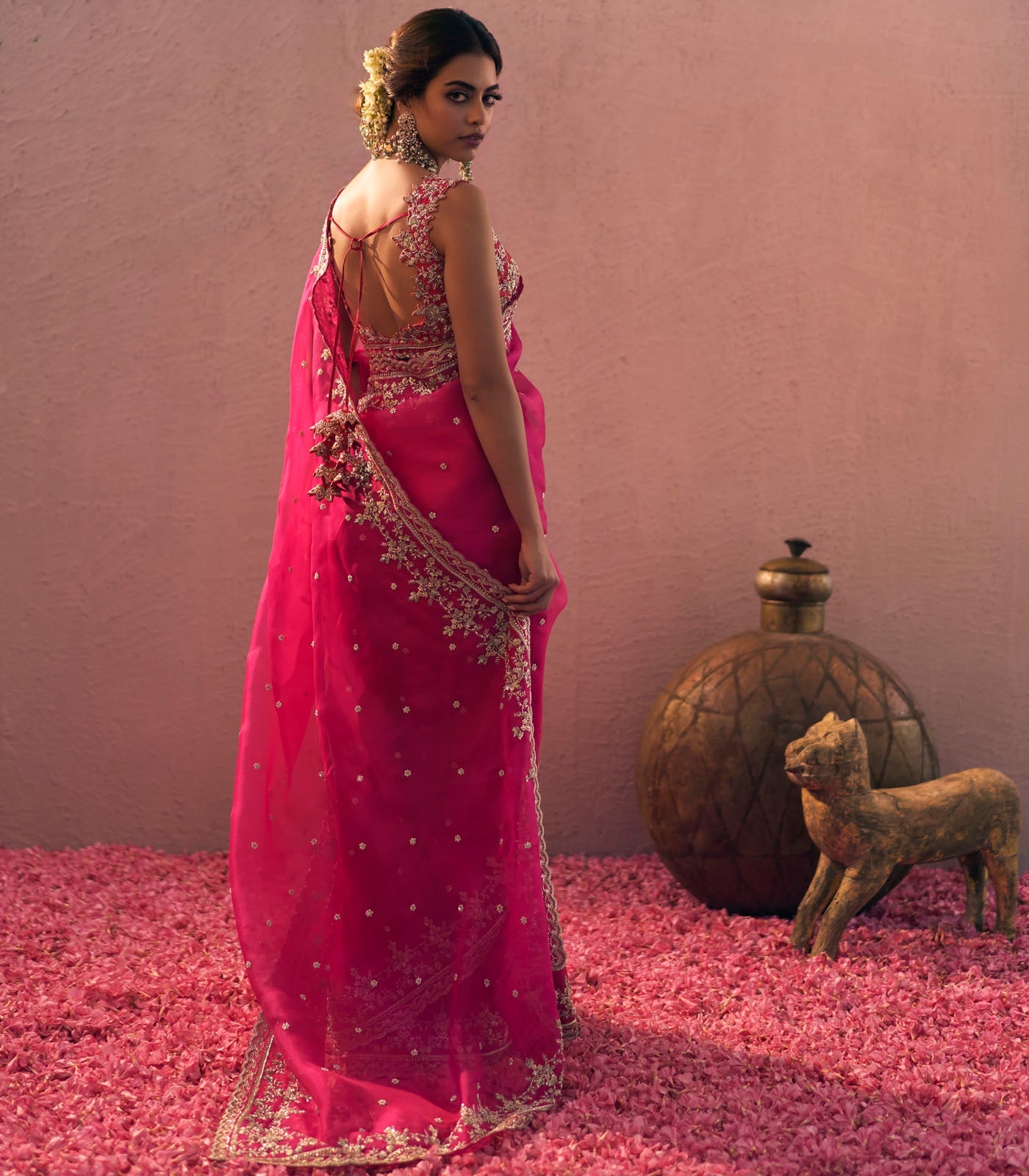 CY Anushree Reddy Hot Pink Annika Saree Set Back