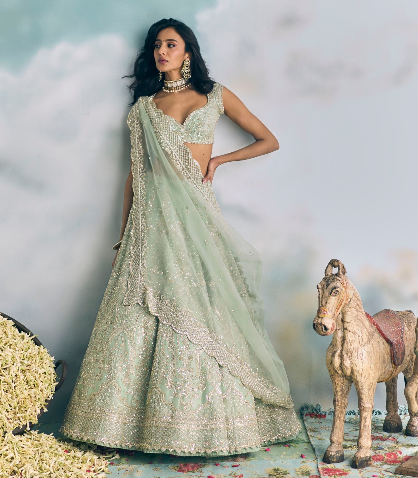 CY Anushree Reddy Ice Blue Akhila Lehenga Set Front 1