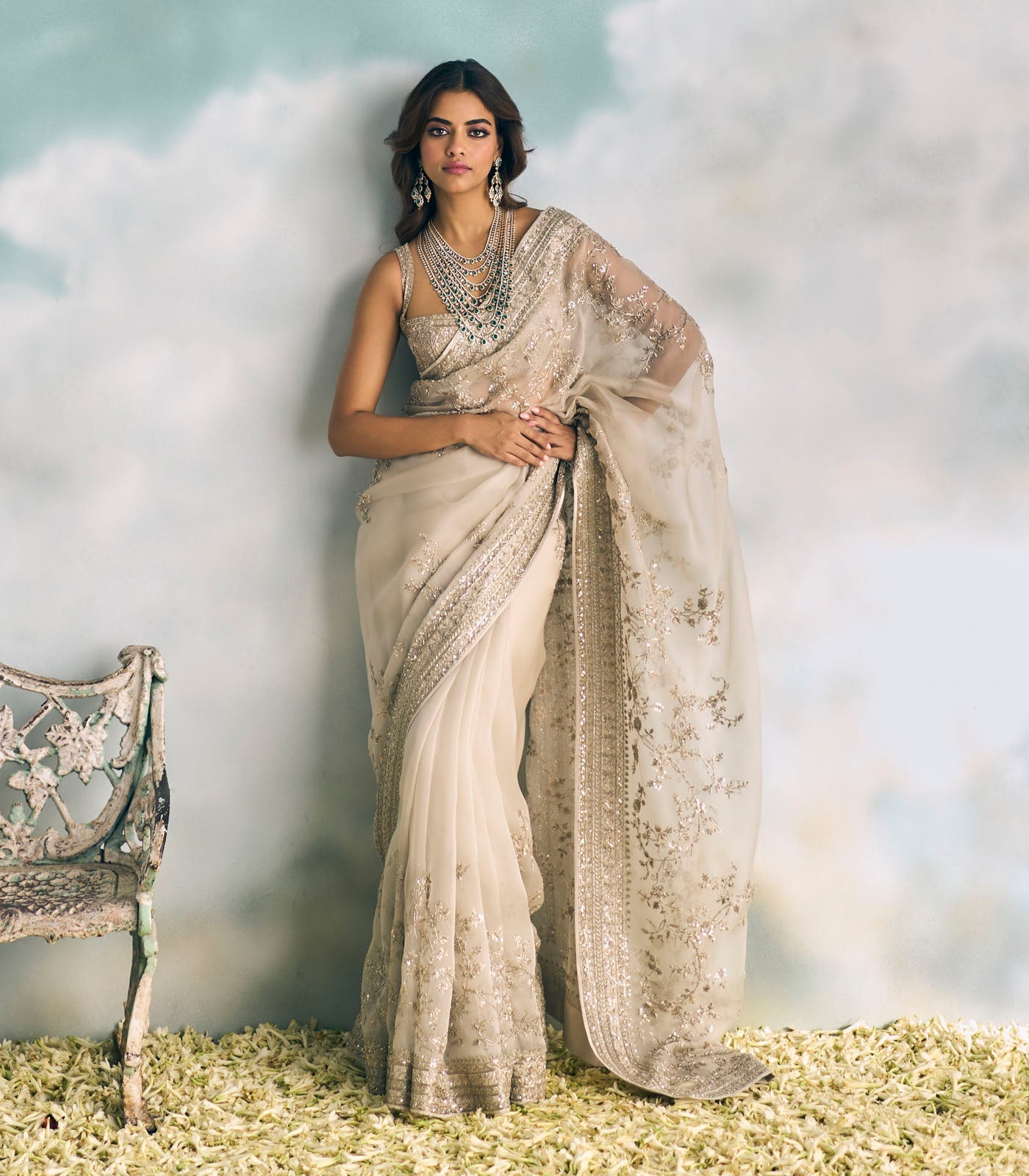 CY Anushree Reddy Ivory Avika Saree Set Full Front 1