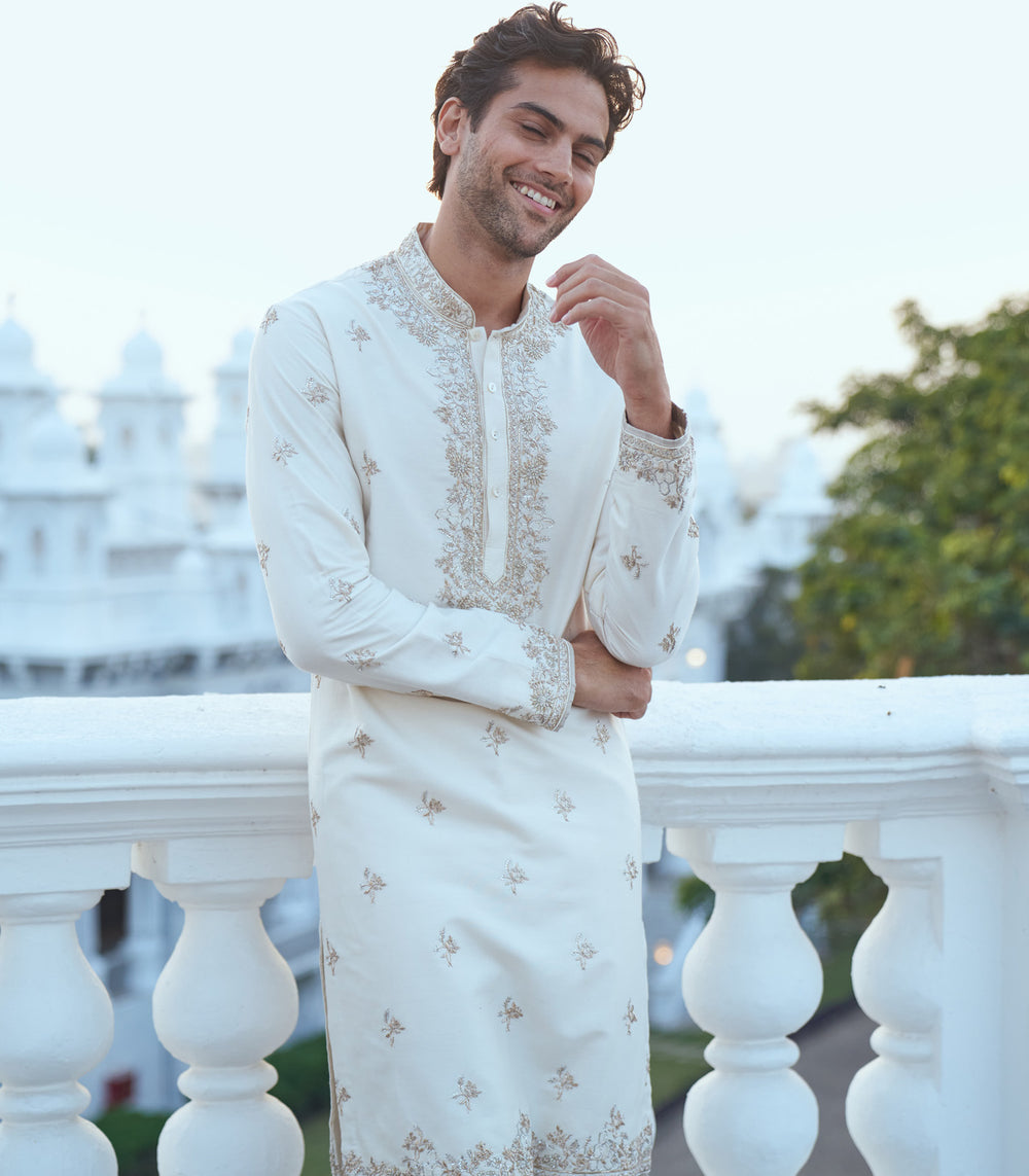 CY Anushree Reddy Ivory Chanderi Kurta Set Front 1