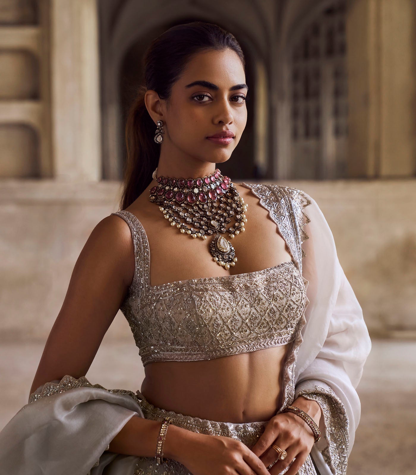 CY Anushree Reddy Ivory Divila Lehenga Set Close Up