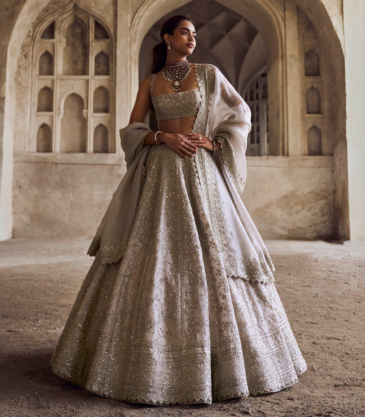 CY Anushree Reddy Ivory Divila Lehenga Set Front 1