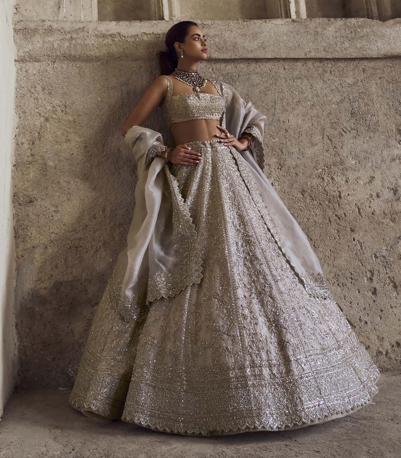 Anushree Reddy Ivory Divila Lehenga Set Front 2